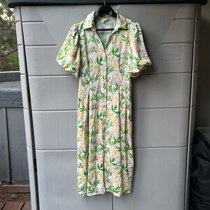 Floral Midi Dress with Collar in Yellow